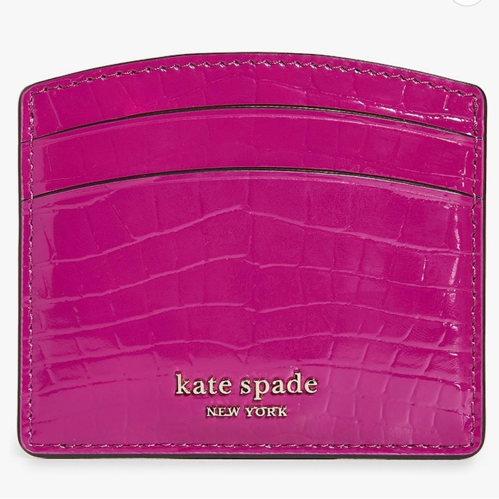Kate Spade New York Women's Sylvia Croc Embossed Card Holder, Berry Blitz
